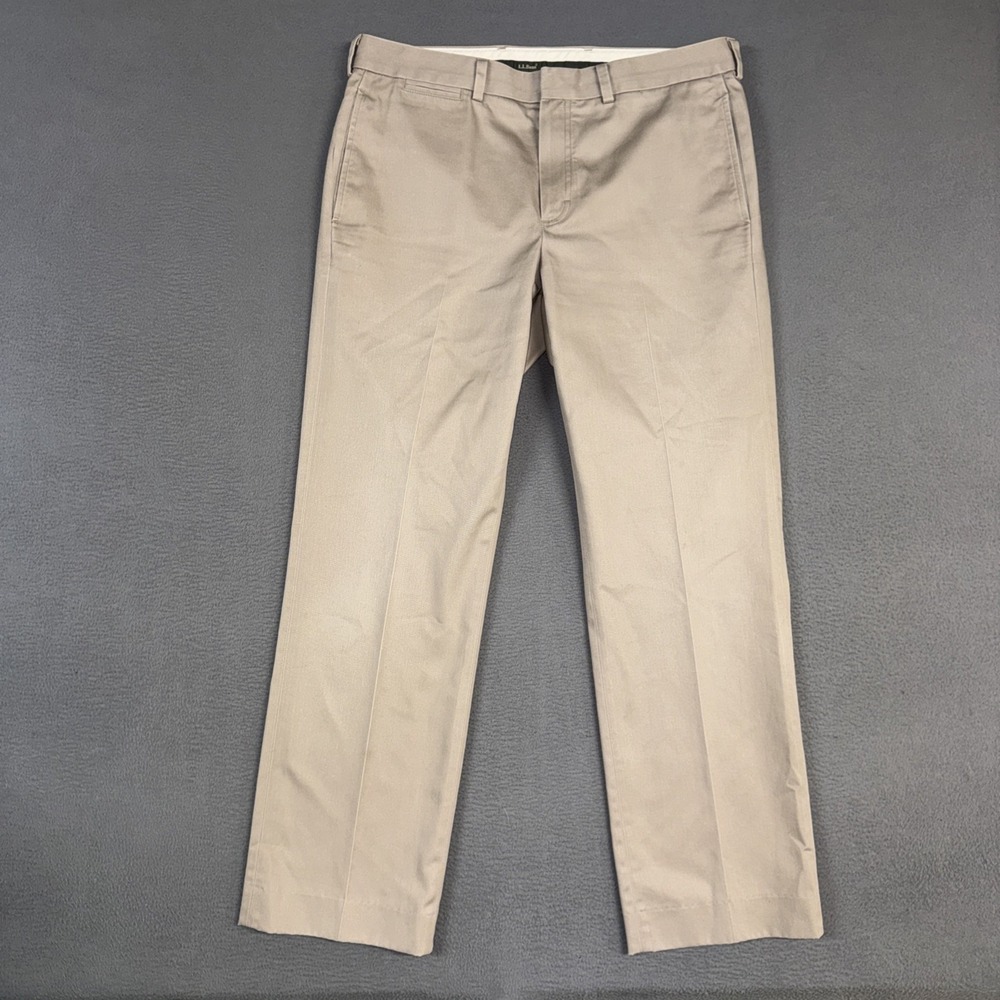 LL Bean Pants Mens 35 (Fits 36x32) Brown Standard Fit Wrinkle Free Cotton Chino